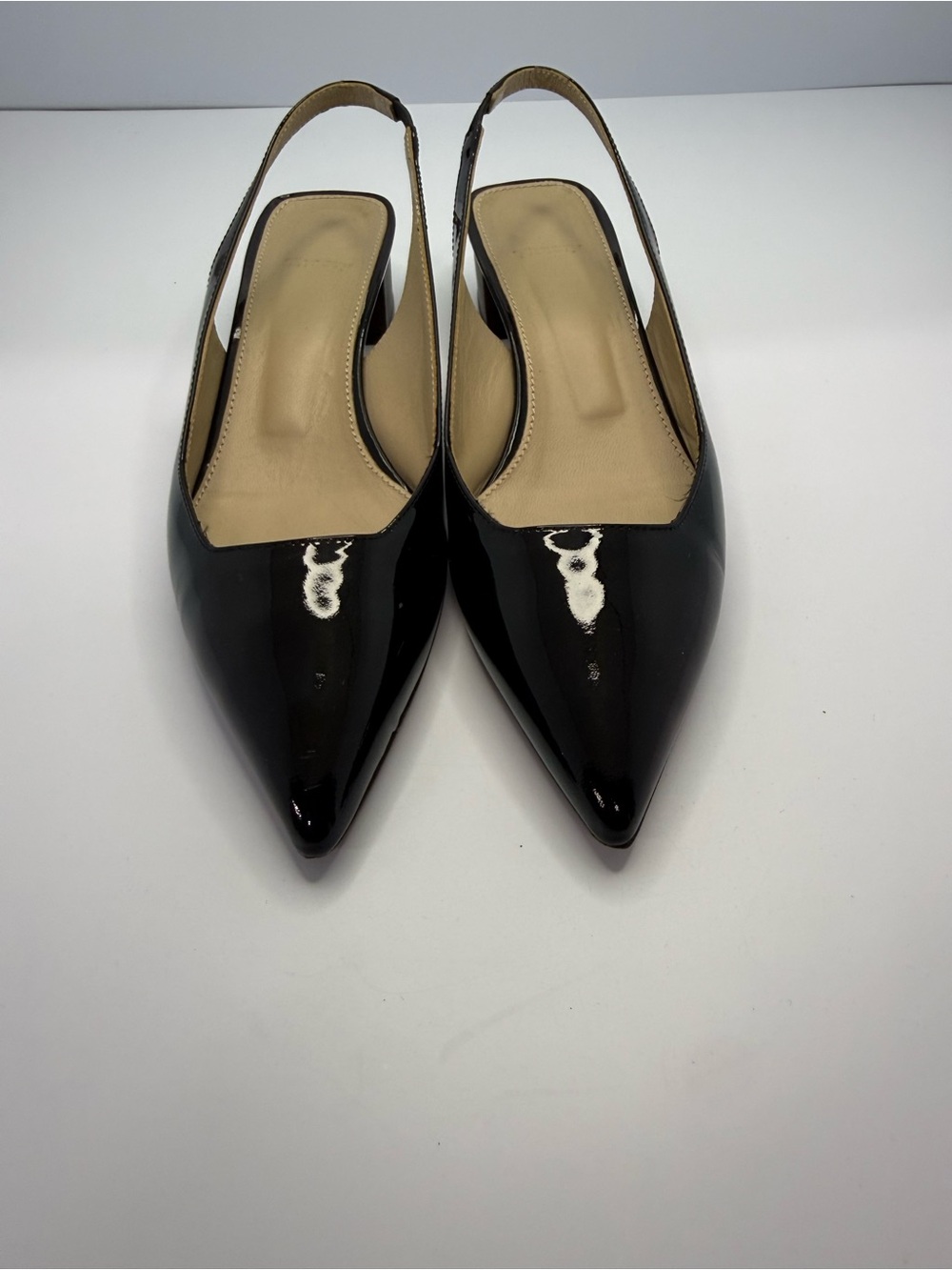 Theory Black Patent Pointed Toe Slingback Flats